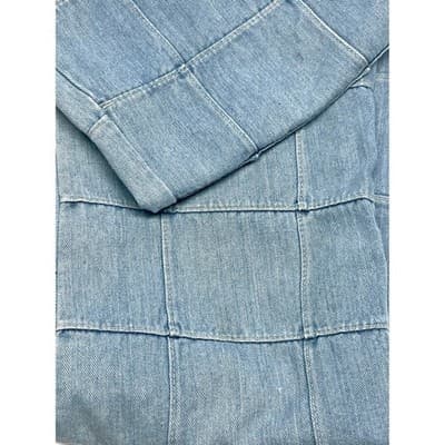 Y2K Patchwork Grid Denim Jeans Mid Rise Flare Raw Hem 26 27 Vintage - Thumbnail 11