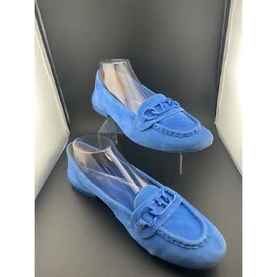 Franco Sarto Blue Suede Horsebit Loafers Size 11 Moc Toe Slip On Flats Italy - Thumbnail 2