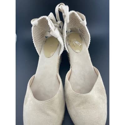 Boden Suede Lace Up Espadrille Wedges Beige Tan Ankle Tie Spain EU 39 US 8.5 9 - Thumbnail 12