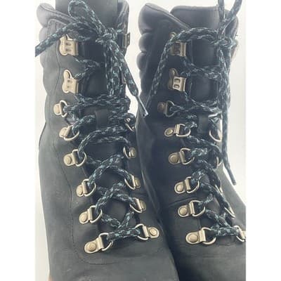Sorel Black Suede Leather Wedge Lace Up Hiking Boots Women's size 10 EUC booties - Thumbnail 4