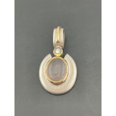 Artisan Sterling pendant Rose Quartz Mixed Metal Look handcrafted vtg 90s 2000s - Thumbnail 3
