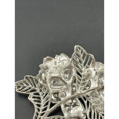 Vtg 30s Little Nemo Rhinestone Floral Brooch Pot Metal Jewelry Deco Mid century - Thumbnail 6