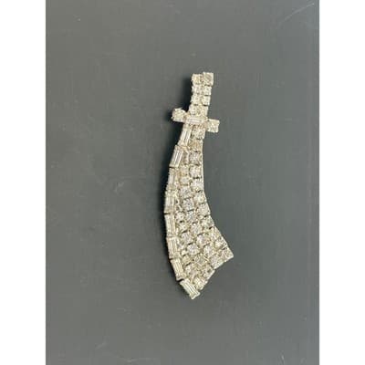 Vintage rhinestone Sword Brooch Silver Tone Scimitar Mid Century Costume Jewelry - Thumbnail 3