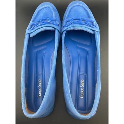Franco Sarto Blue Suede Horsebit Loafers Size 11 Moc Toe Slip On Flats Italy - Thumbnail 9