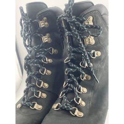 Sorel Black Suede Leather Wedge Lace Up Hiking Boots Women's size 10 EUC booties - Thumbnail 5