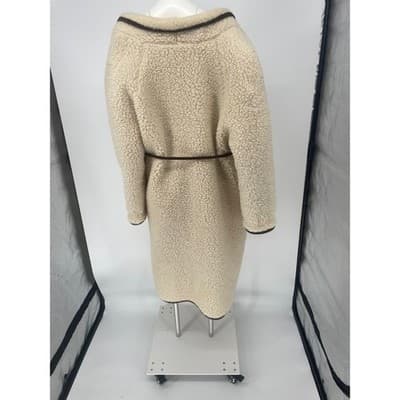 Vintage 70s Wool Sherpa Teddy Coat Oversized Unisex Scandi Cream Brown Woolmark - Thumbnail 6