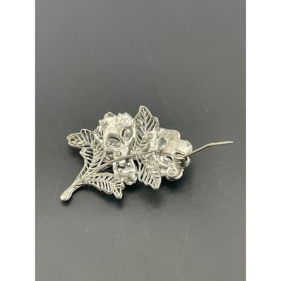 Vtg 30s Little Nemo Rhinestone Floral Brooch Pot Metal Jewelry Deco Mid century - Thumbnail 5