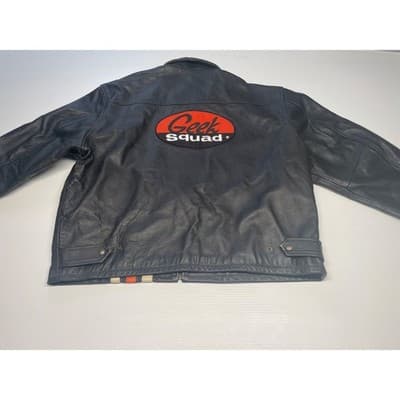 Saxon Geek Squad Leather Jacket XXL Black Moto Bomber Best Buy Uniform 2X - Thumbnail 2