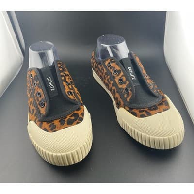 Schutz Leopard Pony Hair Slip On Sneakers Platform Sole 8.5 - Thumbnail 5
