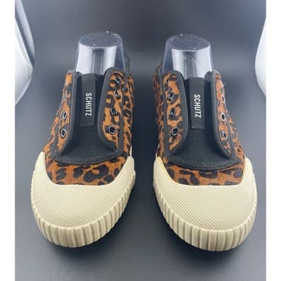 Schutz Leopard Pony Hair Slip On Sneakers Platform Sole 8.5 - Thumbnail 3