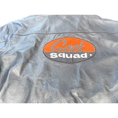 Saxon Geek Squad Leather Jacket XXL Black Moto Bomber Best Buy Uniform 2X - Thumbnail 6