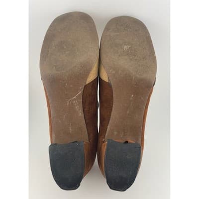 Vintage 60s Hush Puppies Colorblock Suede Mod Heels Lace Up Brown 8M pumps - Thumbnail 9