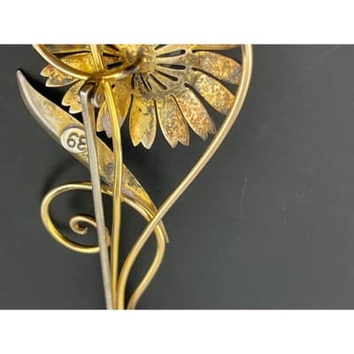 Van Dell Sterling & 12K Gold Filled Floral Spray Brooch 1940s Vintage retro era - Thumbnail 7