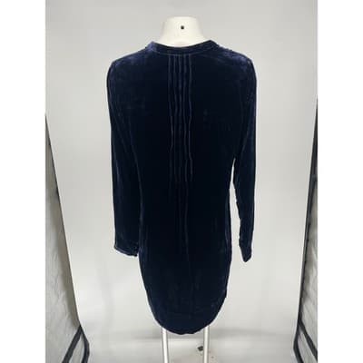 Sundance Velvet Pleated V Neck Long Sleeve Tunic Dress Navy Blue XS Enchantment - Thumbnail 4