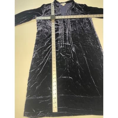 Sundance Velvet Pleated V Neck Long Sleeve Tunic Dress Navy Blue XS Enchantment - Thumbnail 6