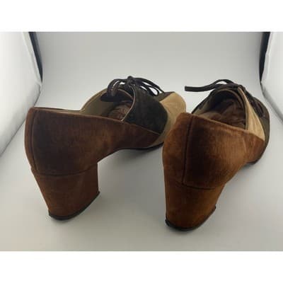 Vintage 60s Hush Puppies Colorblock Suede Mod Heels Lace Up Brown 8M pumps - Thumbnail 6
