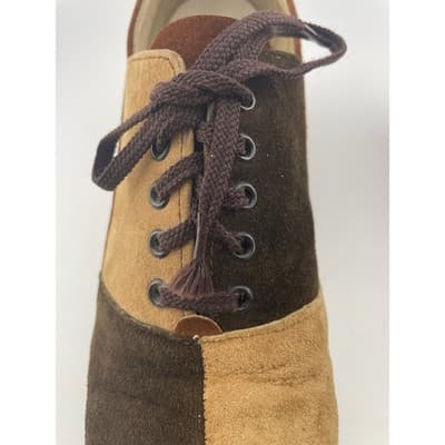 Vintage 60s Hush Puppies Colorblock Suede Mod Heels Lace Up Brown 8M pumps - Thumbnail 20