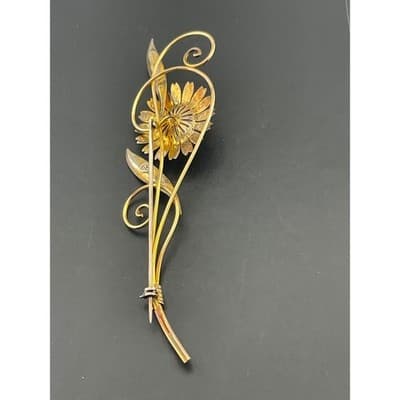 Van Dell Sterling & 12K Gold Filled Floral Spray Brooch 1940s Vintage retro era - Thumbnail 5