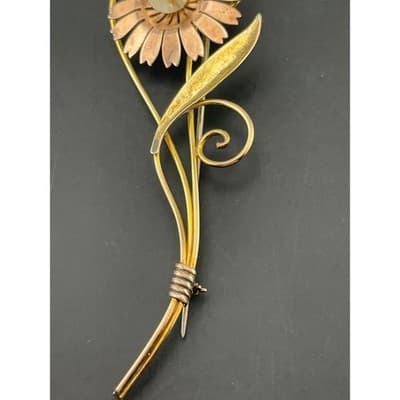 Van Dell Sterling & 12K Gold Filled Floral Spray Brooch 1940s Vintage retro era - Thumbnail 4