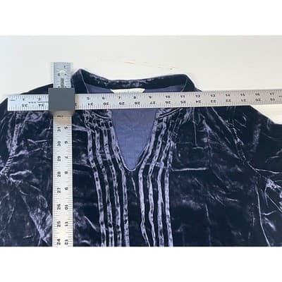 Sundance Velvet Pleated V Neck Long Sleeve Tunic Dress Navy Blue XS Enchantment - Thumbnail 5