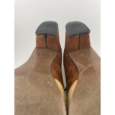 Vintage 60s Hush Puppies Colorblock Suede Mod Heels Lace Up Brown 8M pumps - Thumbnail 10