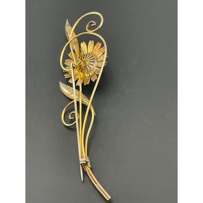 Van Dell Sterling & 12K Gold Filled Floral Spray Brooch 1940s Vintage retro era - Thumbnail 6