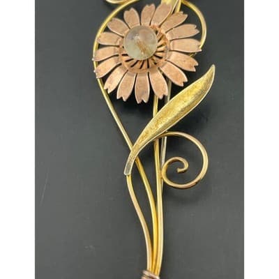 Van Dell Sterling & 12K Gold Filled Floral Spray Brooch 1940s Vintage retro era - Thumbnail 3