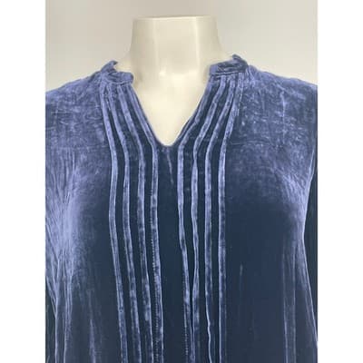 Sundance Velvet Pleated V Neck Long Sleeve Tunic Dress Navy Blue XS Enchantment - Thumbnail 2