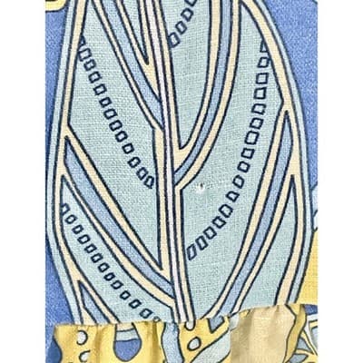 J McLaughlin Linen Cotton Blue Yellow Monstera Leaf Tiered Midi Dress S Pockets - Thumbnail 6