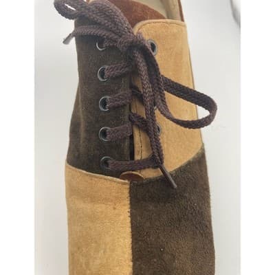 Vintage 60s Hush Puppies Colorblock Suede Mod Heels Lace Up Brown 8M pumps - Thumbnail 21