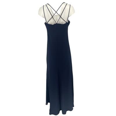 Vintage Y2K Navy Beaded Gown Size 10 M Strappy Back Formal Maxi Dress Prom - Thumbnail 4