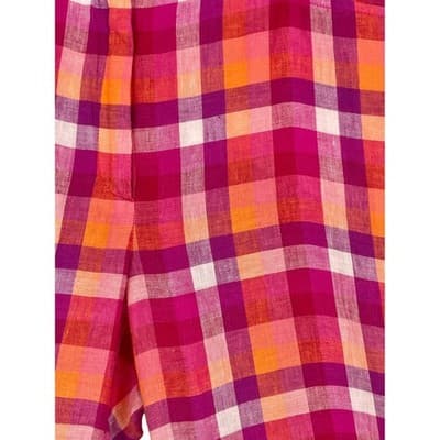 Escada Sport Linen Madras Capri Pants Pink Orange Plaid Size 34 XS S Vintage - Thumbnail 3