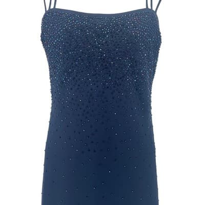 Vintage Y2K Navy Beaded Gown Size 10 M Strappy Back Formal Maxi Dress Prom - Thumbnail 2
