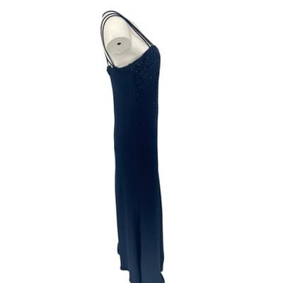Vintage Y2K Navy Beaded Gown Size 10 M Strappy Back Formal Maxi Dress Prom - Thumbnail 5