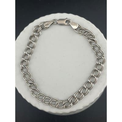 Vintage Italian Sterling Silver Double Rolo Link Bracelet 925 7.75" - Thumbnail 3