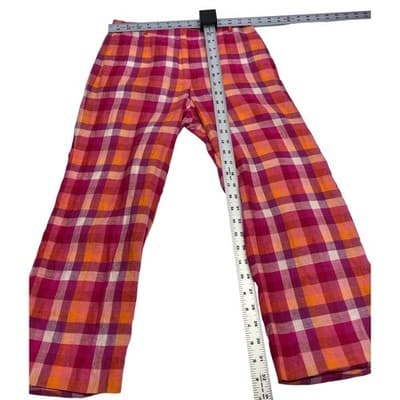 Escada Sport Linen Madras Capri Pants Pink Orange Plaid Size 34 XS S Vintage - Thumbnail 8