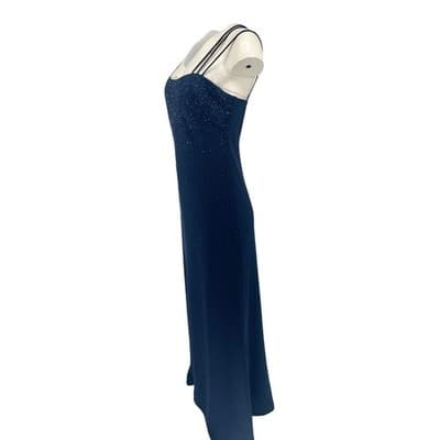 Vintage Y2K Navy Beaded Gown Size 10 M Strappy Back Formal Maxi Dress Prom - Thumbnail 3