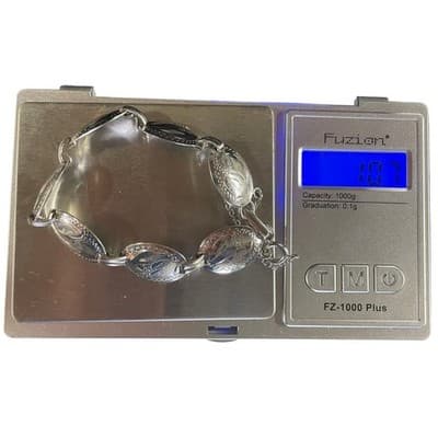 Vintage Bond Boyd Sterling Silver Etched Oval Panel Link Bracelet 7" Mid Century - Thumbnail 11