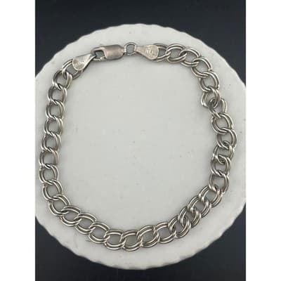 Vintage Italian Sterling Silver Double Rolo Link Bracelet 925 7.75" - Thumbnail 2