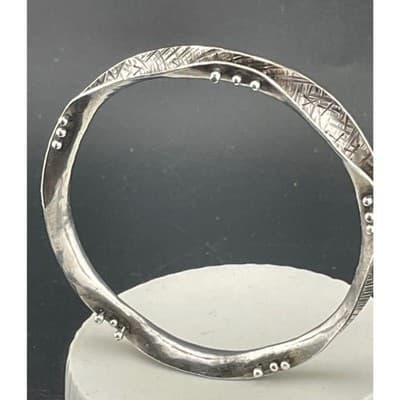 Handmade Vintage Sterling Silver Studio Modernist Biomorphic Bangle Bracelet - Thumbnail 5
