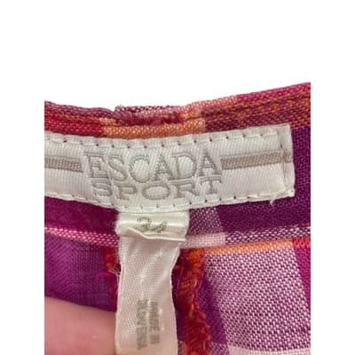 Escada Sport Linen Madras Capri Pants Pink Orange Plaid Size 34 XS S Vintage - Thumbnail 5