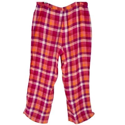 Escada Sport Linen Madras Capri Pants Pink Orange Plaid Size 34 XS S Vintage - Thumbnail 2