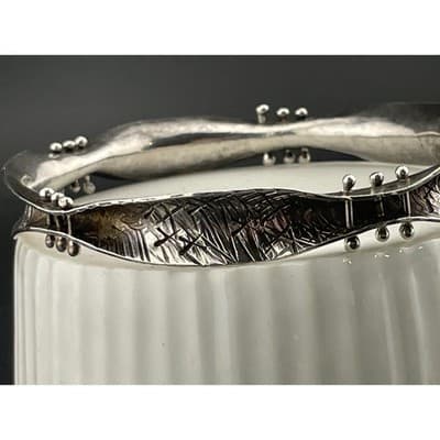 Handmade Vintage Sterling Silver Studio Modernist Biomorphic Bangle Bracelet - Thumbnail 14