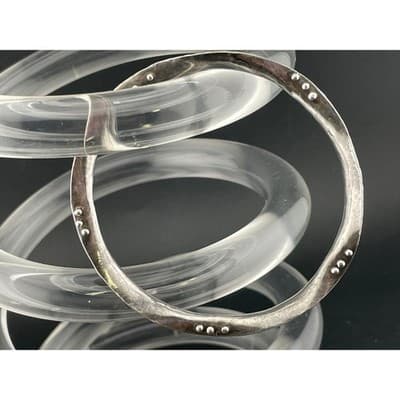 Handmade Vintage Sterling Silver Studio Modernist Biomorphic Bangle Bracelet - Thumbnail 4