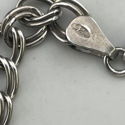 Vintage Italian Sterling Silver Double Rolo Link Bracelet 925 7.75" - Thumbnail 6