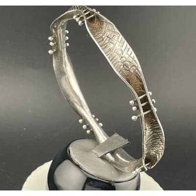 Handmade Vintage Sterling Silver Studio Modernist Biomorphic Bangle Bracelet - Thumbnail 10