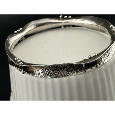 Handmade Vintage Sterling Silver Studio Modernist Biomorphic Bangle Bracelet - Thumbnail 13
