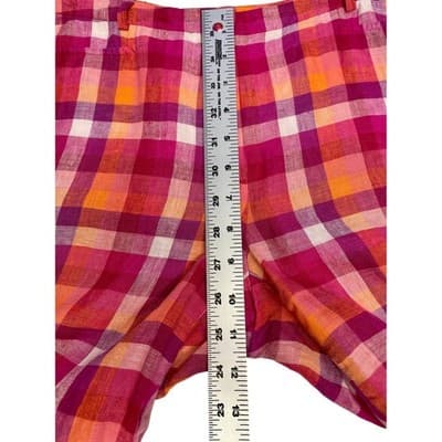 Escada Sport Linen Madras Capri Pants Pink Orange Plaid Size 34 XS S Vintage - Thumbnail 9