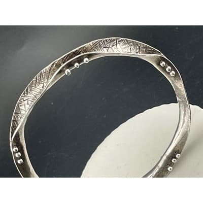 Handmade Vintage Sterling Silver Studio Modernist Biomorphic Bangle Bracelet - Thumbnail 16
