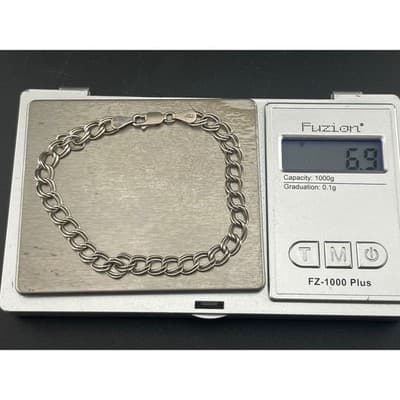 Vintage Italian Sterling Silver Double Rolo Link Bracelet 925 7.75" - Thumbnail 8